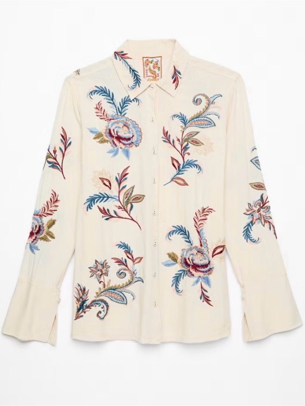 NWT $275 Johnny Was Vintage Button Down Alexa Shirt Shell Floral Embroidered XS